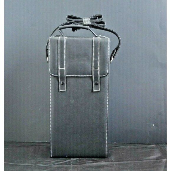 Wine or Liquor Carrier, Corkscrew, Stopper, Shoulder Strap, Hand Painted Glasses - Picture 2 of 6